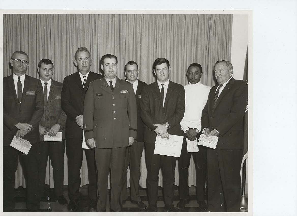 L to R: Gene Grimaud, Dario Franzi, Pete Long, COL Alch, Laurence Cordell, Joseph Kiefer, Don Nichols, and Rolland Greve